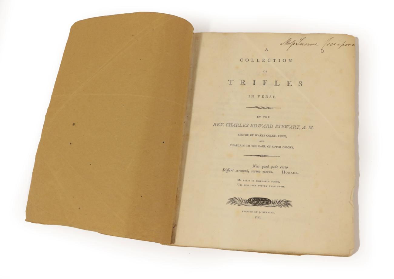 Lot 92 - Stewart, Rev. Charles Edward A Collection of Trifles in Verse. Sudburn: Printed by J. Burkitt,...