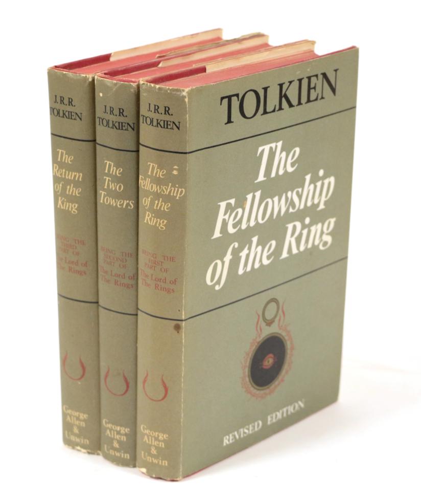 Lot 96 - Tolkien, J.R.R. The Lord of the Rings trilogy. 8vo (3 vols). Org. cloth and jackets; folding...