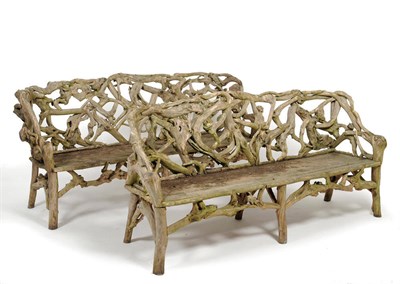 Lot 1016 - A Charming Pair of Seats Constructed from old Vine Roots, 205cm by 54cm by 103cm, seat height 48cm