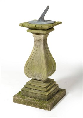 Lot 1017 - An Elegant Hand Carved Natural Limestone Sundial, of quartered baluster form, with dentil...