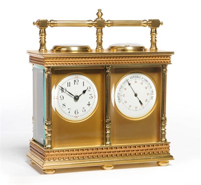 Lot 1022 - A Gilt Brass Compendulum Clock combined with Barometer and Compass, circa 1900, the case with...