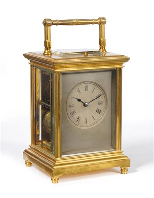 Lot 1027 - A Brass Striking and Repeating Carriage Clock, circa 1890, the case with carrying handle and repeat