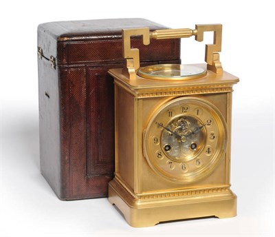 Lot 1030 - A Gilt Brass Striking Mantel Clock combined with Thermometer and Compass, circa 1900, the case with