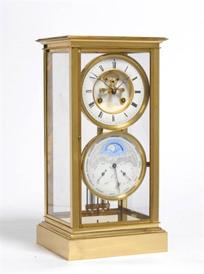 Lot 1031 - A Gilt Brass Four Glass Striking Mantel Clock with Triple Calendar and Moonphase Displays,...