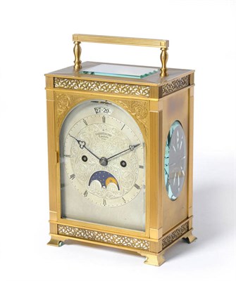 Lot 1032 - A Gilt Brass Giant Carriage Clock with Calendar and Moonphase Indication, the case with top...