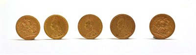 Lot 2034 - Victoria (1837-1901), Sovereigns (5), 1891, 1892 and 1893 (3), Melbourne, jubilee head left,...