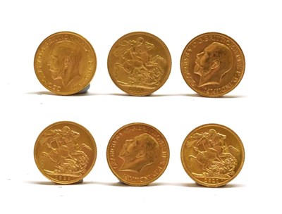Lot 2044 - George V (1910-1936), Sovereigns (6), 1911-1915 and 1925, (S.3996). Mainly extremely fine or better