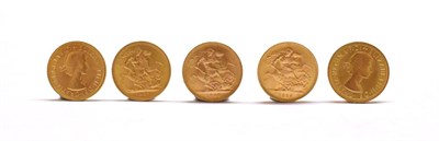 Lot 2062 - Elizabeth II (1952-), Sovereigns (5), 1958, 1959, 1967 and 1968 (2), young laureate head, (S.4125).