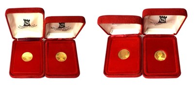 Lot 2078 - Isle of Man Gold Coins One Crown Queen Mother 1980 9ct 5g x 2 and 1980 22ct 7.96g x 2 all cased...