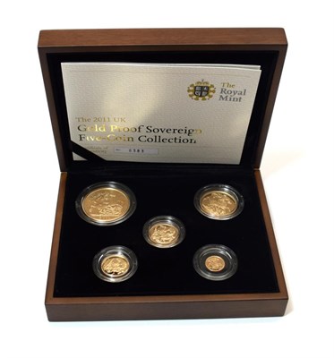 Lot 2096 - Royal Mint Gold Proof Sovereign 5 Coin Collection 2011 Black outer and wood Box and CoA