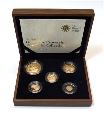 Lot 2098 - Royal Mint Gold Proof Sovereign 5 Coin Collection 2010 Black outer and wood Box and CoA