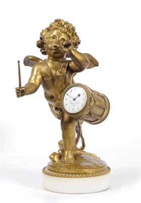 Lot 1039 - A French Gilt Bronze Cherub Mantel Timepiece, circa 1880, the novelty case depicting a winged...