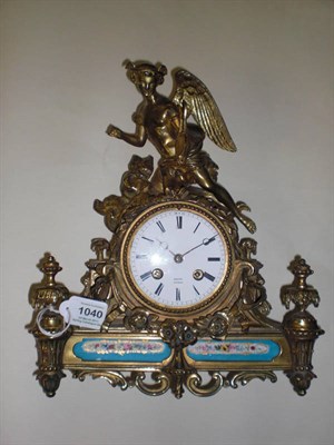 Lot 1040 - A Gilt Brass Striking Porcelain Mounted Mantel Clock, signed Dent, A Paris, circa 1890, the...