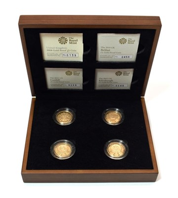 Lot 2114 - Royal Mint Gold Proof One Pound Four-Coin Collection' Presented in the Royal mint wood box and...