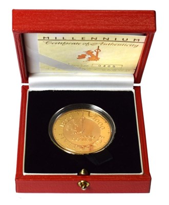 Lot 2120 - Royal Mint 2000 Millennium Gold Proof Crown. Complete with Original Red Box, Booklet and CoA 405 of