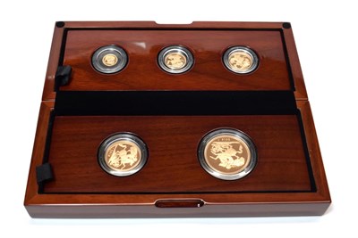 Lot 2122 - Royal Mint 2018 Gold Proof Five Sovereign Set. £5, £2, Sovereign, Half Sovereign and Quarter...