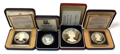 Lot 2151 - Falkland Islands, 2 x Commemorative Sterling Silver Proof Coins comprising: (1) £25 '100th...