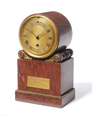 Lot 1044 - A Fine and Rare Small Red Marble Mantel Timepiece, signed Vulliamy, London, No.568, circa 1815,...