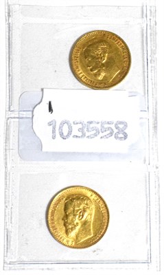Lot 2176 - Russia Gold 5 Roubles 1898 and 1899 both VF 4.3g each KM Y62 (2)