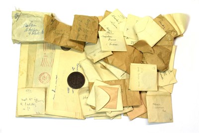 Lot 2188 - An assortment of World silver and bronze in old collectors envelopes to include: FRANCE 1809 -...