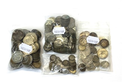 Lot 2210 - Mixed British and Foreign Silver Bullion Coinage Approximately Forty silver 3p, 4.7oz pre 1920,...