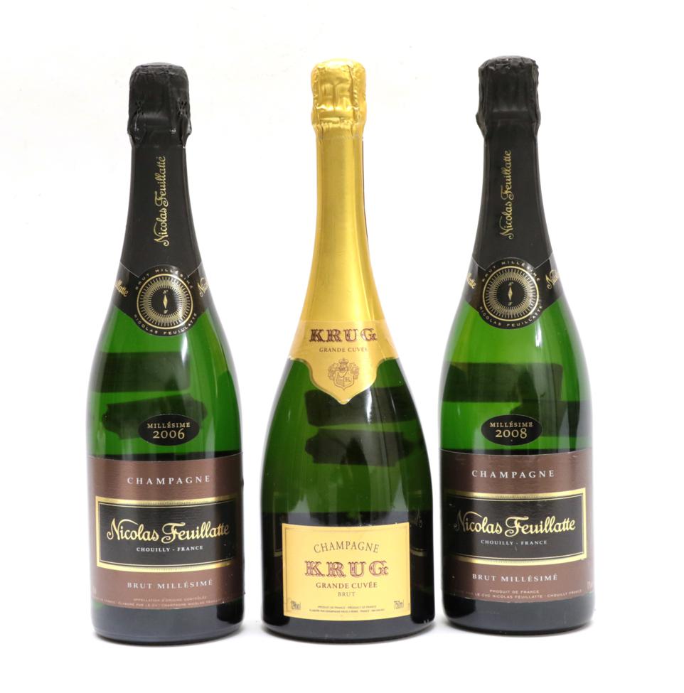 Lot 2004 - Krug Grande Cuvée Brut Champagne (one bottle), Nicolas Feuillatte 2006 Champagne Brut...