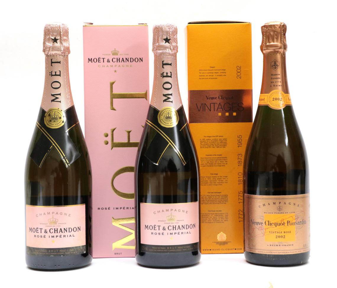 Lot 2016 - Veuve Clicquot Ponsardin Rosé 2002 in original card sleeve (one bottle), Moët et Chandon...