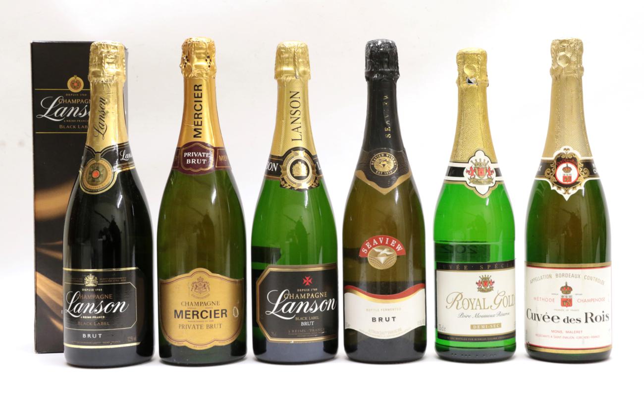 Lot 2021 - Lanson Black Label Brut Champagne (two bottles, one in original cardboard sleeve), Mercier...
