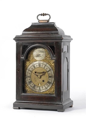 Lot 1056 - An Ebonised Table Clock Timepiece, the case with inverted bell top, carrying handle and side...