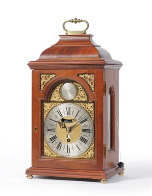 Lot 1057 - A Mahogany Pull Quarter Repeating Table Clock, the inverted bell top case with carrying handle,...