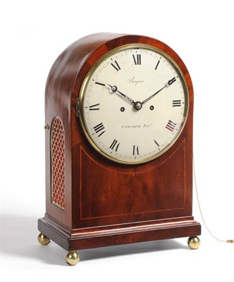 Lot 1059 - A Regency Mahogany Table Clock, Berquez, Cavendish Square, the arched case with pierced side...