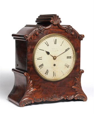 Lot 1060 - A Mahogany Table Clock Timepiece, signed Myers, circa 1840, the arched case decorated to the...