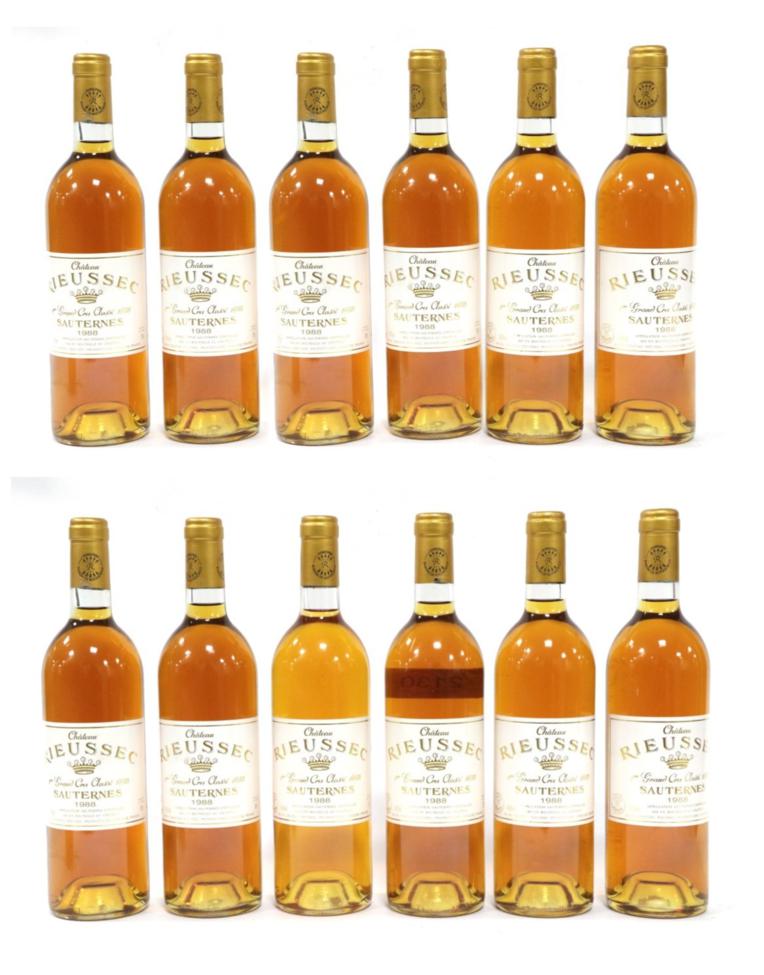 Lot 2130 - Château Rieussec 1988 Sauternes (twelve bottles) owc, cellared by the Wine Society, 95/100...