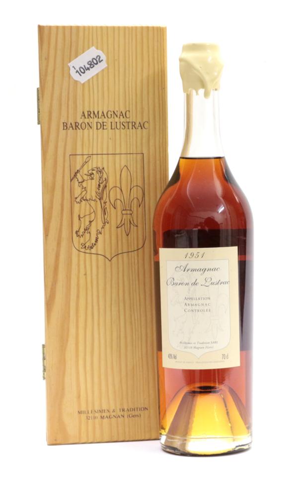 Lot 2218 - Baron de Lustrac Armagnac 1951 in wooden presentation case (one bottle)