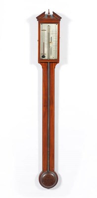 Lot 1077 - A Mahogany Stick Barometer, signed B Ronchetti, Manchester, circa 1820, broken arched pediment,...