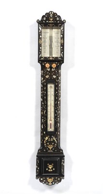 Lot 1081 - A Fine Victorian Mother-of-Pearl and Brass Inlaid Stick Barometer, signed T.Wheelhouse, 40...