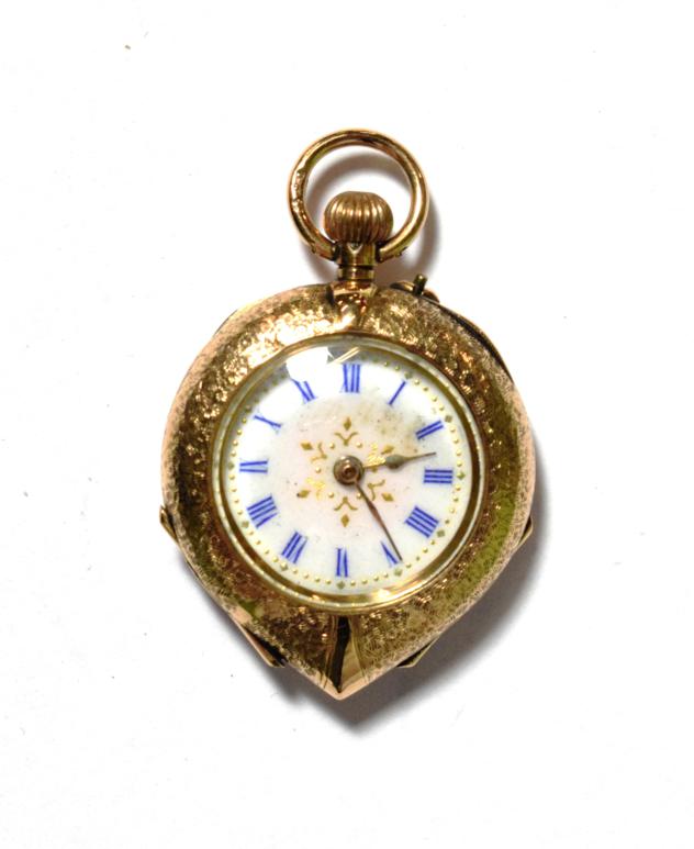 Lot 4 - A lady's 12 carat gold enamel fob watch, case with London import marks