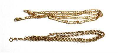 Lot 8 - A 9 carat gold trace link chain, length 53.5cm; and a figaro link chain, length 46cm