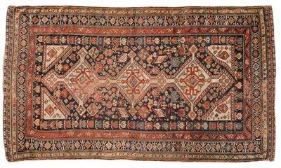 Lot 1089 - Kashgai Rug South West Persia The indigo field with three ivory stepped medallions surrounded...