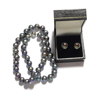 Lot 20 - A cultured pearl necklace, clasp stamped '585', length 45cm; and a pair of cultured pearl earrings