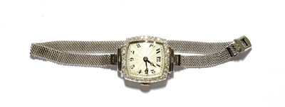 Lot 21 - A lady's Art Deco diamond set wristwatch, inside case back inscribed 'ALL PLATINUM', with...