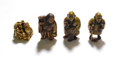 Lot 29 - A Japanese ivory netsuke, Meiji period, modelled as a group of assorted figures, signed, 3cm...
