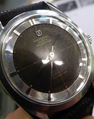 Lot 30 - A stainless steel quarter section dial wristwatch, signed Universal Geneve, Polerouter,...