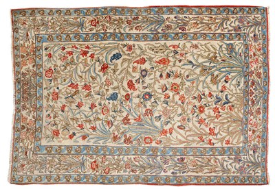 Lot 1092 - Ghom Part Silk Rug Central Persia The ivory field with tall leafy flowering plants enclosed by...