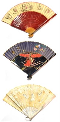 Lot 64 - Three various fans, red and blue possibly Portuguese (3)