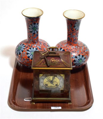 Lot 101 - A pair of Wood & Sons ''Chung'' pattern vases and a Chinoiserie lacquered caddy top mantel...