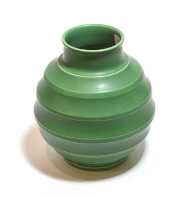 Lot 115 - A Keith Murray for Wedgwood green ribbed circular vase