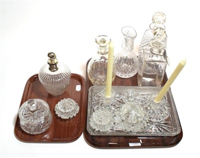 Lot 125 - A group of clear glass including decanters and a dressing table set