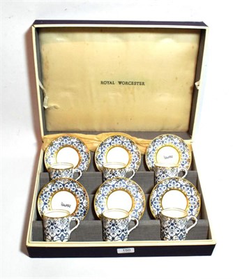 Lot 150 - A cased set of six coffee cans and saucers Royal Worcester 'Aragon' pattern (a.f.)