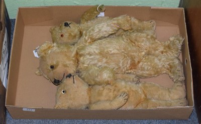 Lot 171 - Three yellow plush jointed teddy bears with stitched noses and claws